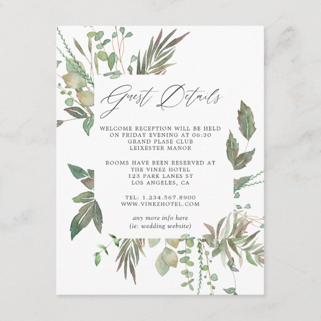 Tarjeta De Recepción Detalles del invitado del Boda geométrico de verde (Anverso)