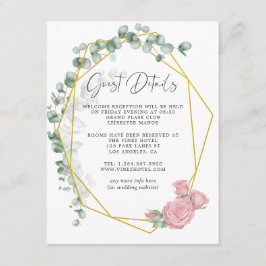 Tarjeta De Recepción Detalles del invitado del Boda geométrico Eucalypt