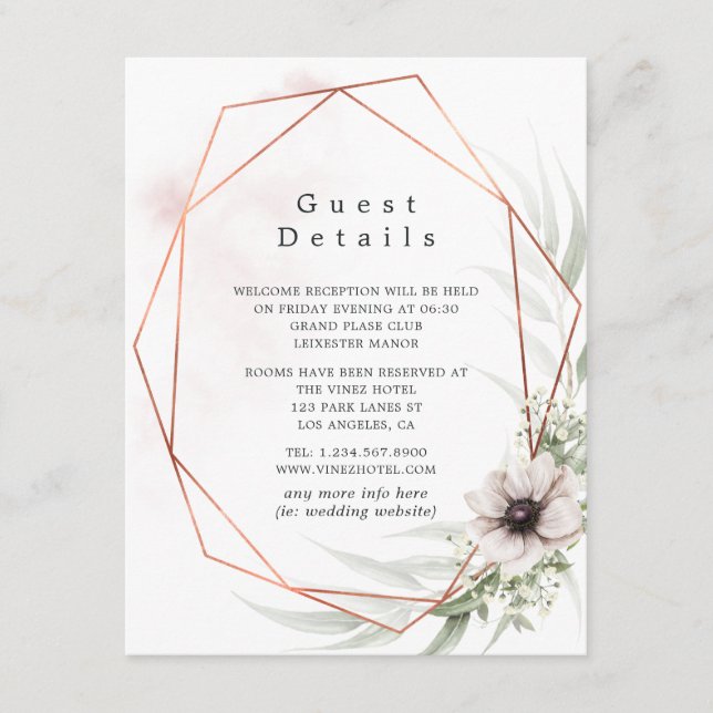Tarjeta De Recepción Detalles del invitado del Boda geométrico Eucalypt (Anverso)