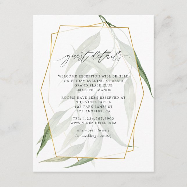 Tarjeta De Recepción Detalles del invitado del Boda Geométrico Forestal (Anverso)