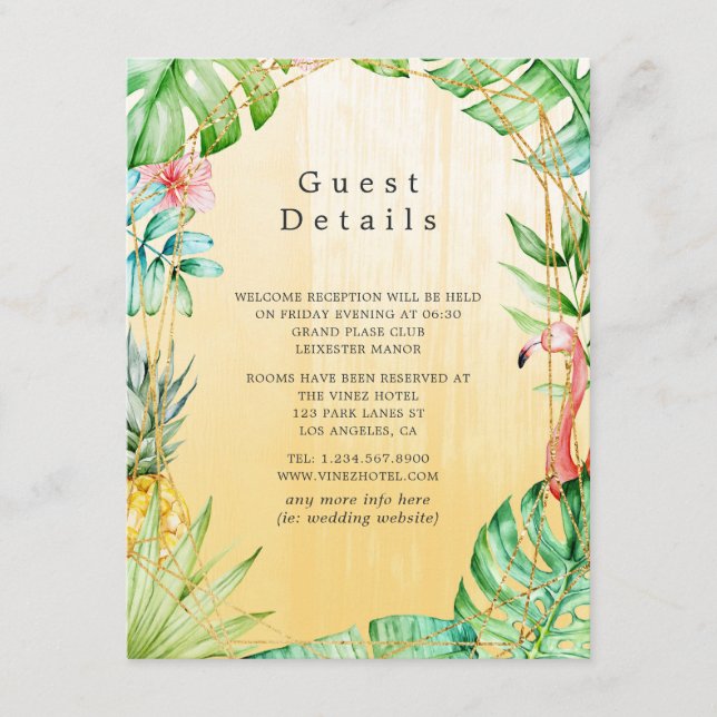 Tarjeta De Recepción Detalles del invitado del Boda geométrico tropical (Anverso)