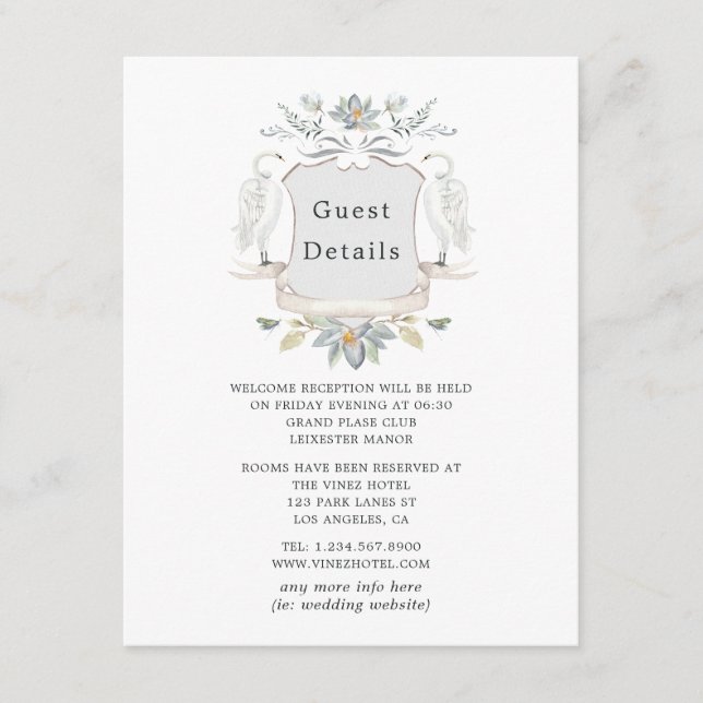 Tarjeta De Recepción Detalles del invitado del Boda Lakeside Escudo (Anverso)