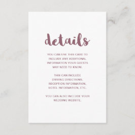 Tarjeta De Recepción Detalles del invitado del Boda rosado de script si