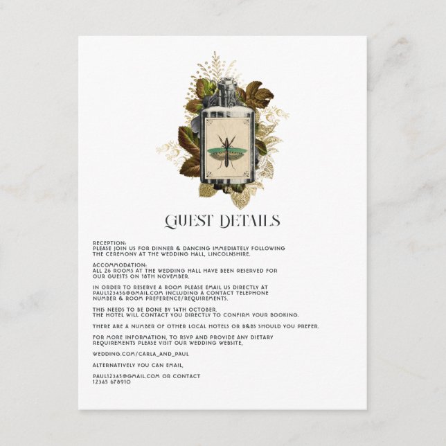 Tarjeta De Recepción Detalles del invitado gótico de Poison Lotion Hall (Anverso)