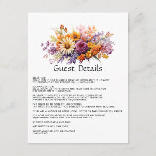 Tarjeta De Recepción Detalles del invitado morado, Naranja y amarillo f