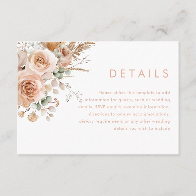 Tarjeta De Recepción Detalles del magnífico Boda de Boho Floral (Anverso)