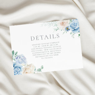 Tarjeta De Recepción Detalles del magnífico Boda floral blanco y azul