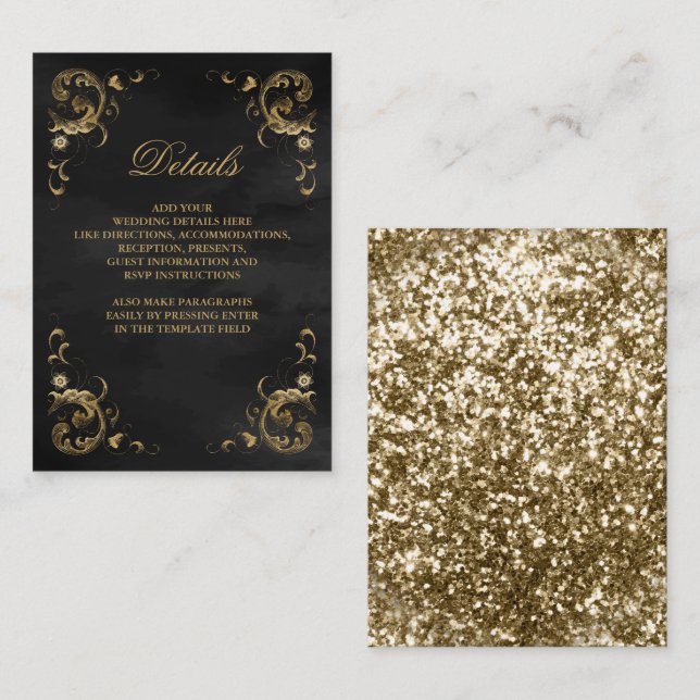 Tarjeta De Recepción Detalles del marco antiguo dorado negro (Anverso / Reverso)