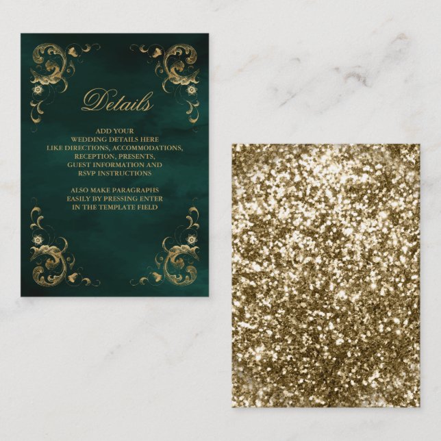 Tarjeta De Recepción Detalles del marco dorado antiguo del verde esmera (Anverso / Reverso)