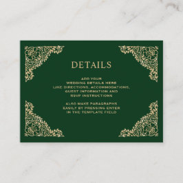 Tarjeta De Recepción Detalles del marco floral Verde y Boda dorado