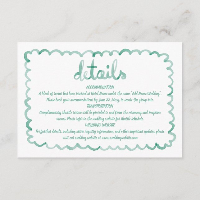 Tarjeta De Recepción Detalles del marco verde de oliva dibujado a mano  (Anverso)