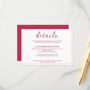 Tarjeta De Recepción Detalles del moderno Boda blanco Viva Magenta