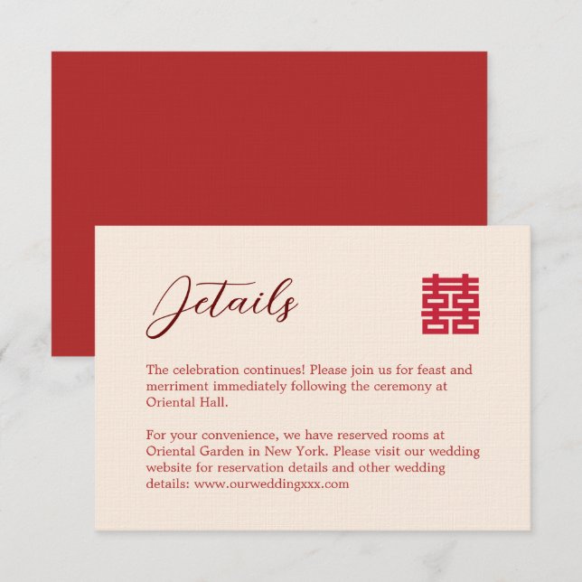 Tarjeta De Recepción Detalles del moderno boda chino beige simple (Anverso / Reverso)