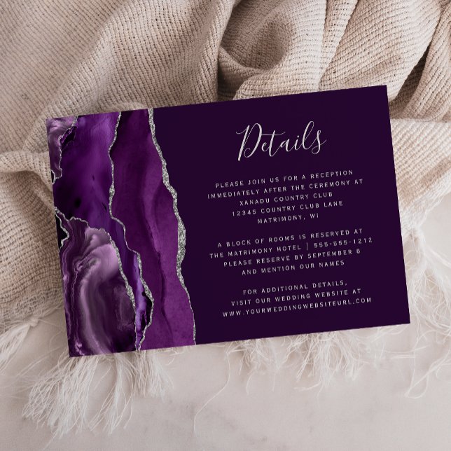 Tarjeta De Recepción Detalles del moderno Boda de Agate de Plata Profun (Subido por el creador)