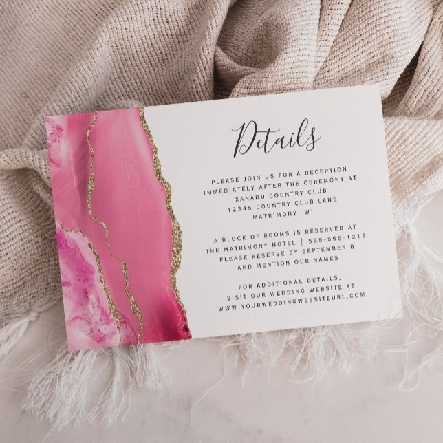 Tarjeta De Recepción Detalles del moderno Boda de Agate Gold Rosa (Subido por el creador)