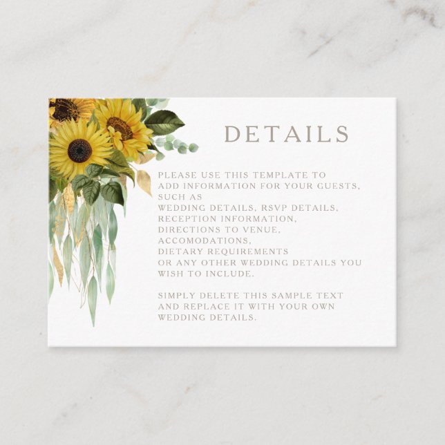 Tarjeta De Recepción Detalles del moderno Boda de girasol taúpe (Anverso)