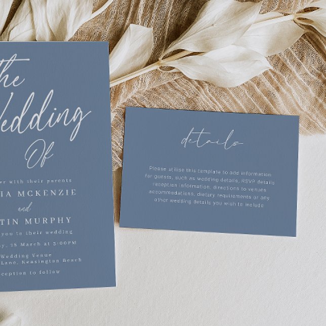 Tarjeta De Recepción Detalles del moderno Boda de guiones azules en pol (Subido por el creador)