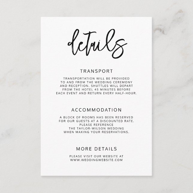 Tarjeta De Recepción Detalles del moderno Boda de guiones contemporáneo (Anverso)