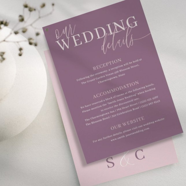 Tarjeta De Recepción Detalles del moderno Boda de oro y malva profunda  (Subido por el creador)