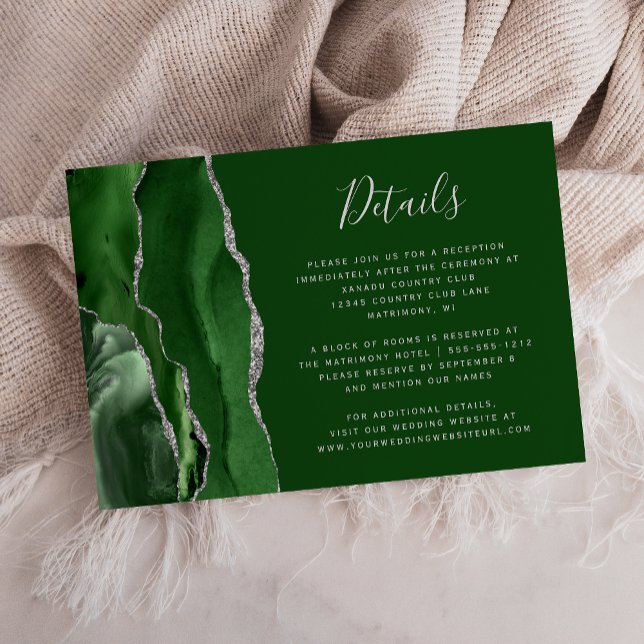 Tarjeta De Recepción Detalles del moderno Boda del Agate de Plata Verde (Subido por el creador)