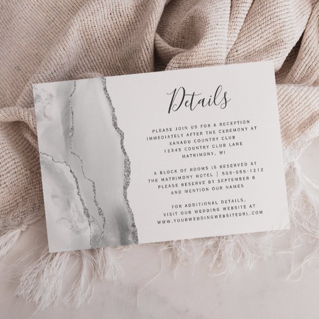 Tarjeta De Recepción Detalles del moderno Boda del Agate Gris White Sil (Subido por el creador)