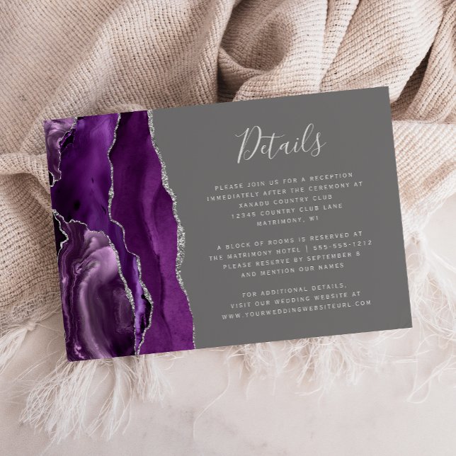 Tarjeta De Recepción Detalles del moderno Boda gris de plata morada Aga (Subido por el creador)
