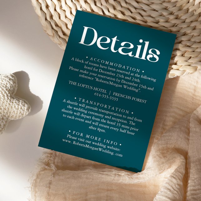 Tarjeta De Recepción Detalles del moderno Boda Verde azulado profundo M (Subido por el creador)