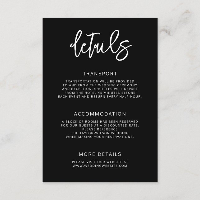 Tarjeta De Recepción Detalles del moderno guión contemporáneo del Boda  (Anverso)