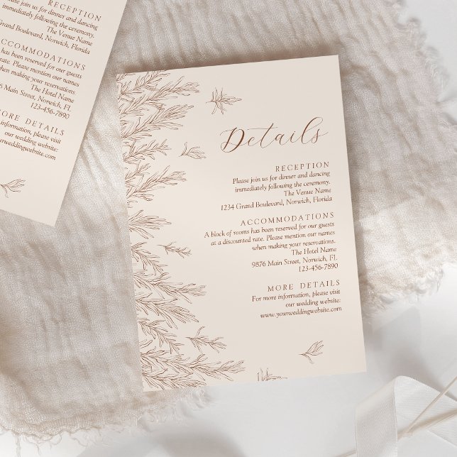 Tarjeta De Recepción Detalles del moderno Terracota Minimal Leaves Boda (Subido por el creador)