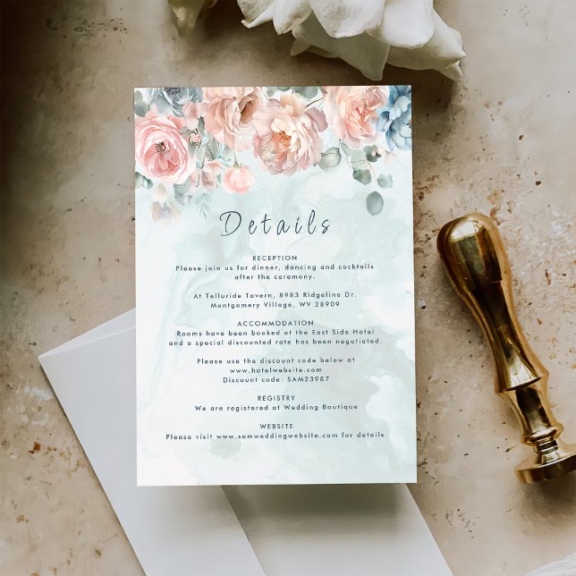 Tarjeta De Recepción Detalles del moderno y moderno Rosa azul  Boda (Subido por el creador)