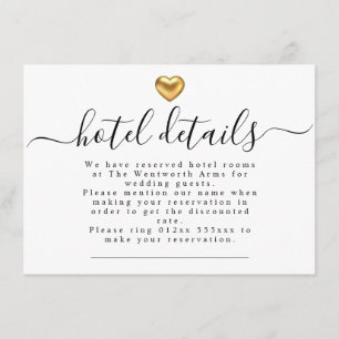 Tarjeta De Recepción Detalles del moderno y sencillo Boda Gold Heart Ho