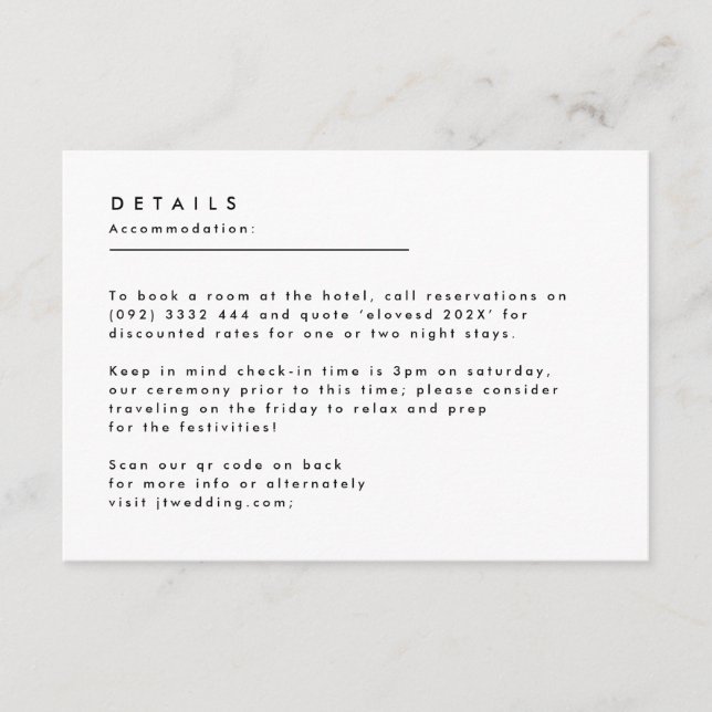 Tarjeta De Recepción Detalles del Monograma Blanco Negro Moderno Simple (Anverso)