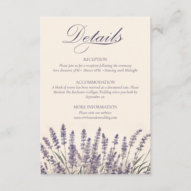 Tarjeta De Recepción Detalles del Monograma Boho Bohemian Lavender Boda (Anverso)