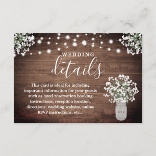 Tarjeta De Recepción Detalles del Monograma de Floral Mason Jar Lights 