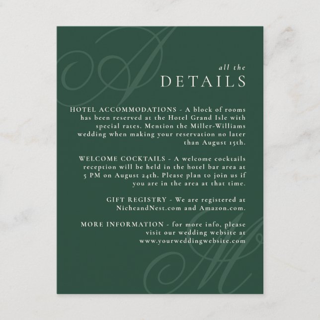 Tarjeta De Recepción Detalles del monograma elegante del estilo del est (Anverso)