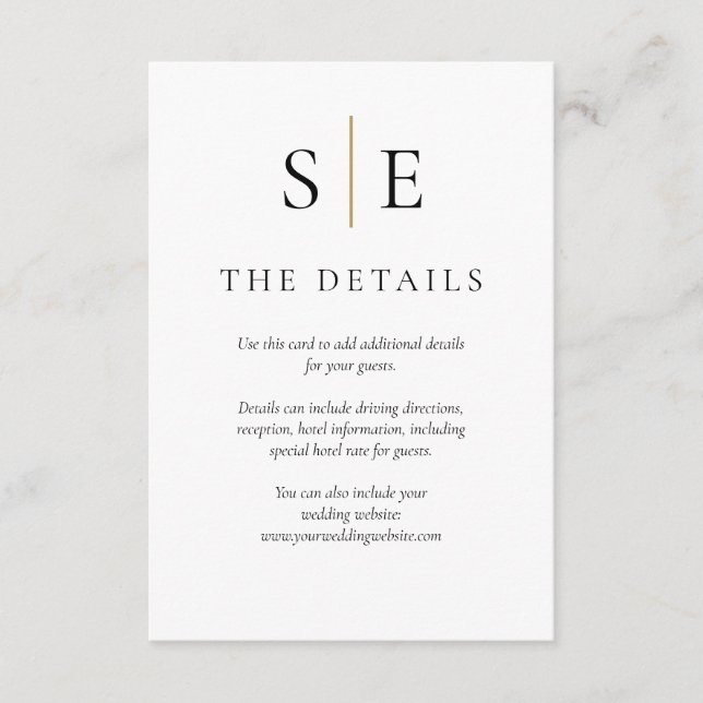 Tarjeta De Recepción Detalles del Monograma Negro Y Oro Boda Simple (Anverso)