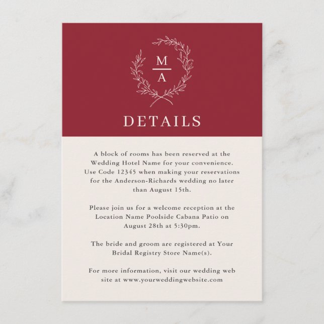 Tarjeta De Recepción Detalles del monograma ruso simple y elegante (Anverso)