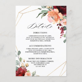 Tarjeta De Recepción Detalles del Naranja de Coral de Borgoña Eucalyptu