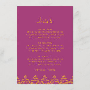 Tarjeta De Recepción Detalles del Naranja indio Pink Mehndi Hindu Boda