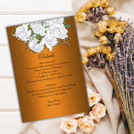 Tarjeta De Recepción Detalles del Naranja metálico y Boda de rosas blan