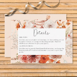 Tarjeta De Recepción Detalles del Naranja Quemado Boho Fall Floral Peac