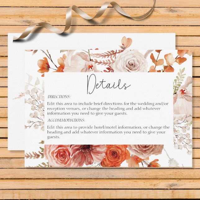 Tarjeta De Recepción Detalles del Naranja Quemado Boho Floral White (Subido por el creador)