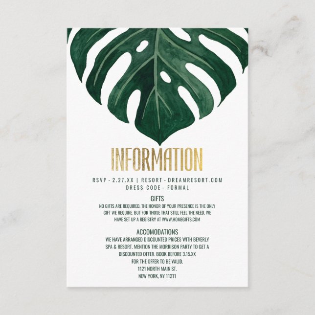 Tarjeta De Recepción Detalles del oro de la hoja de queso tropical suiz (Anverso)