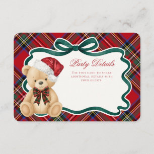 Tarjeta De Recepción Detalles del oso de Navidad a cuadros rojos escoce
