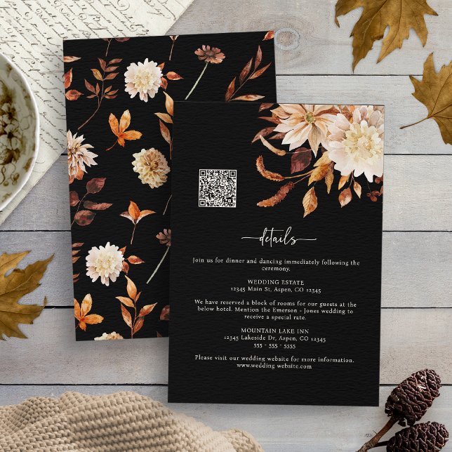 Tarjeta De Recepción Detalles del otoño negro (Black Fall Details Enclosure Card
)