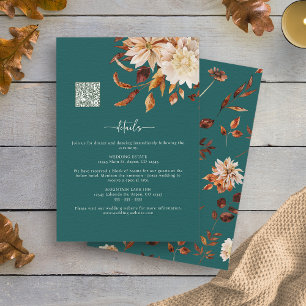 Tarjeta De Recepción Detalles del otoño verde azulado