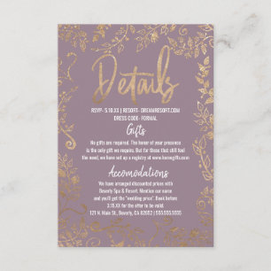 Tarjeta De Recepción Detalles del Purpurina Gold Floral Ombre Mauve Lil