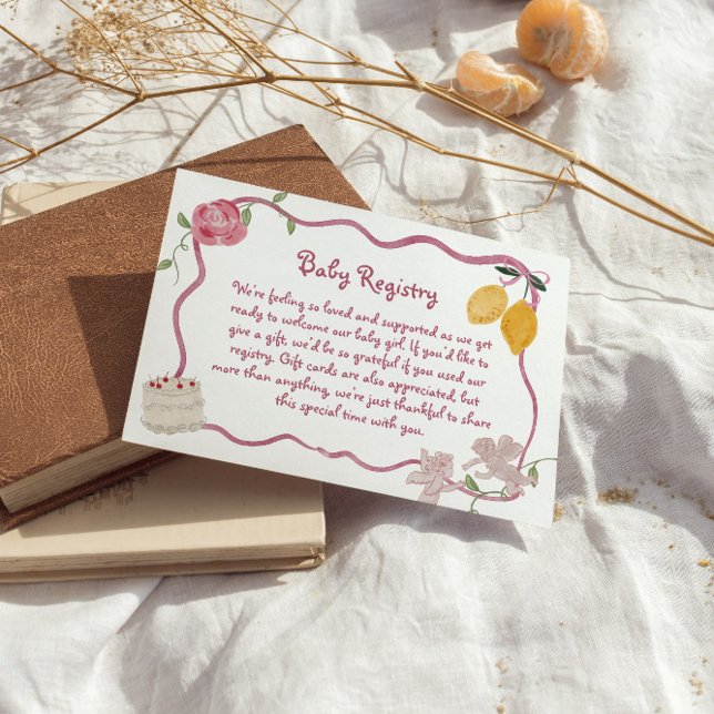 Tarjeta De Recepción Detalles del Registro de Regalo de Niñas Lemon Bab (Lemon Baby Girl Gift Registry Enclosure Card)