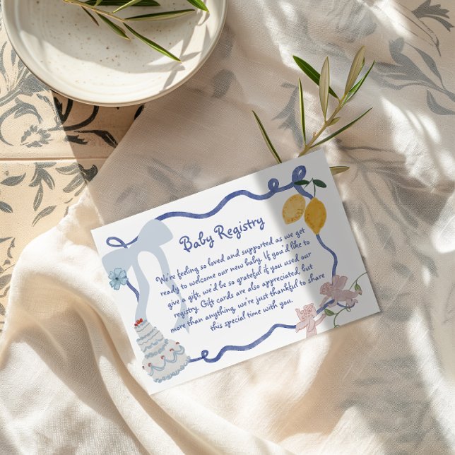 Tarjeta De Recepción Detalles del Registro de Regalos de Lemon Baby Boy (Italian Lemon Boys Baby Shower Registry Request Enclosure Card)