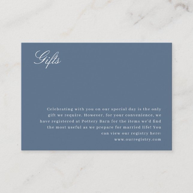 Tarjeta De Recepción Detalles del Registro de Regalos Dusty Blue Boda (Anverso)